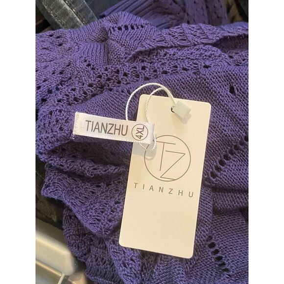 Navy pointelle cardigan, Size 4X, in Navy Blue - Picture 5 of 7